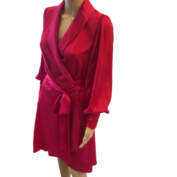 WHBM Long Sleeve Satin Wrap Mini Dress size 4 - Picture 4 of 12